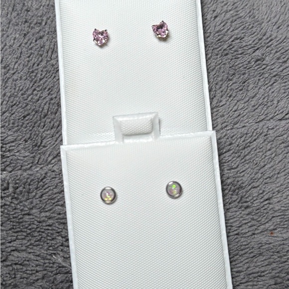 BellaMia By Design Other - Infant Elegant Pink Chrystal Hearts and Opal Stud Earrings Set